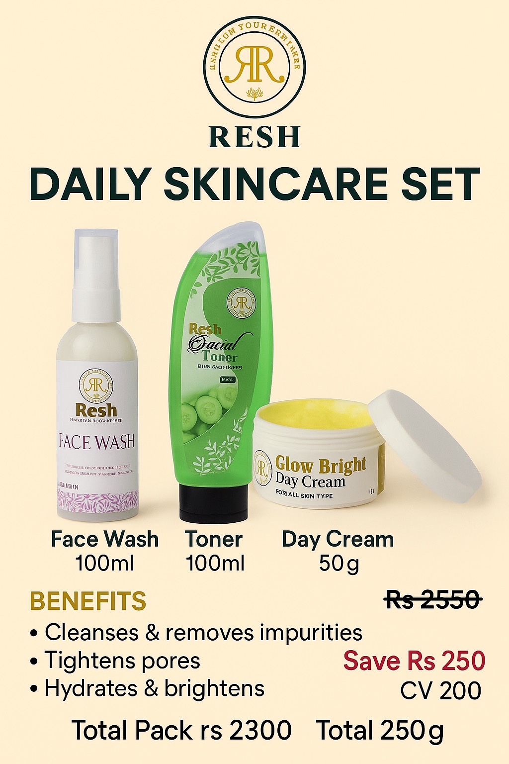 Daily Skin Care Set - Facewsh / toner / Day Cream