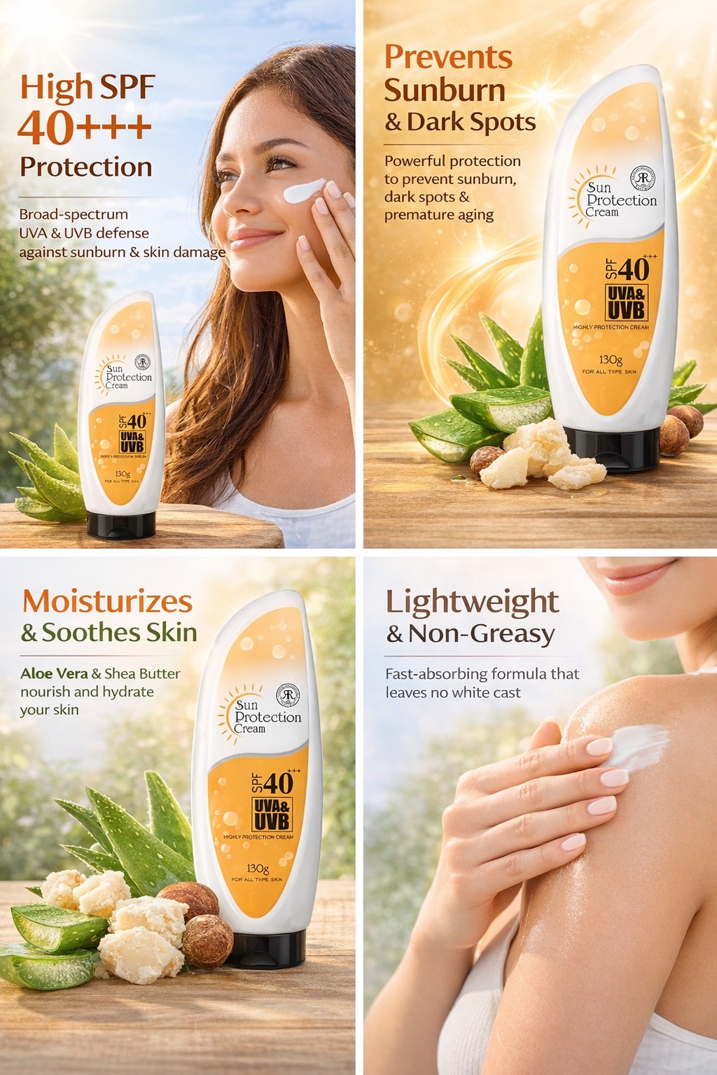 Sun Protection Cream SPF 40+++ | UVA & UVB Sunscreen for All Skin Types – 130g